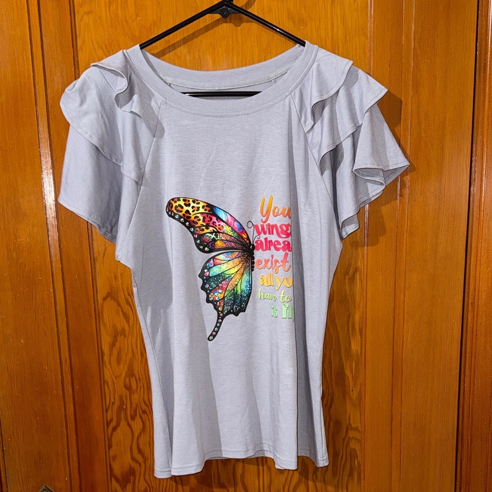 Butterfly Print Short Sleeve Women's Top